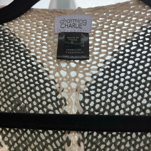 Women's‎ Charming Charlie Olive Green and Beige Open Front Cardigan Size Small - Picture 4 of 4